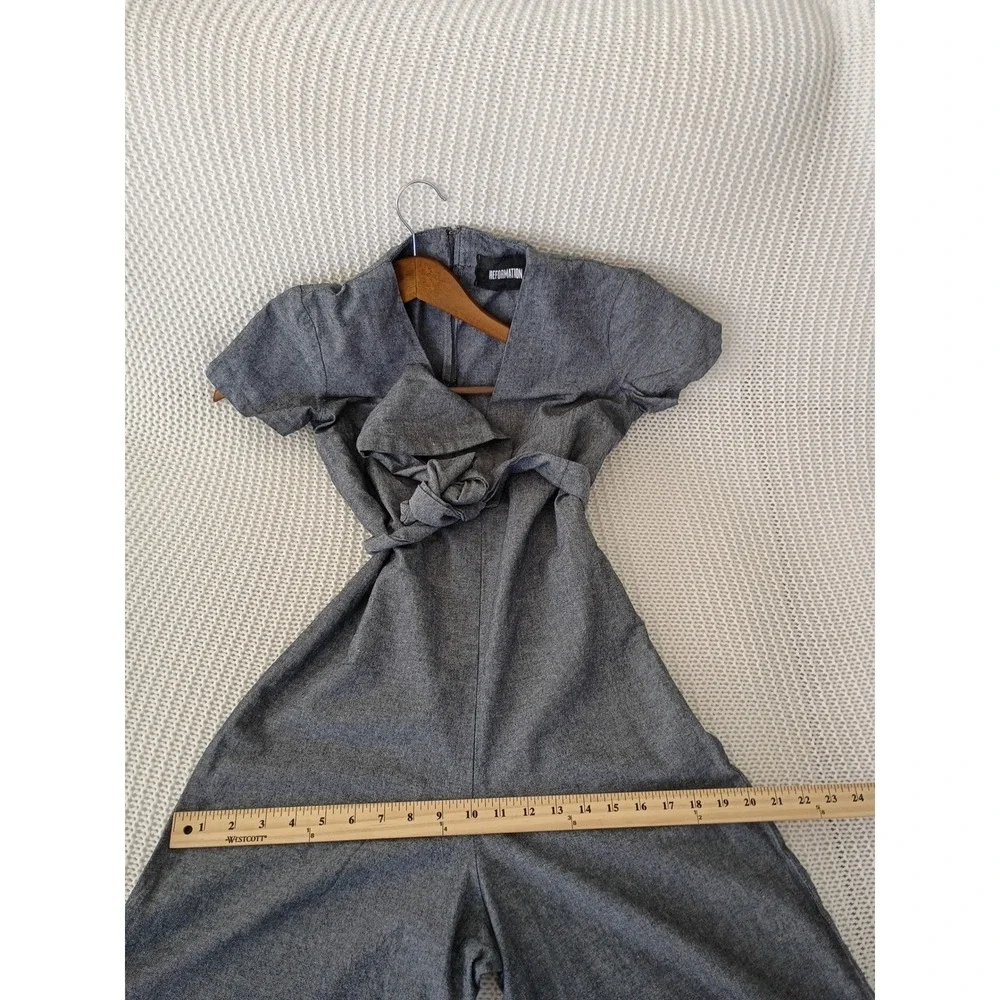 Reformation Minimalist $218 Grey Short Sleeve Wide Leg Tie Waist Jumpsuit Fits S